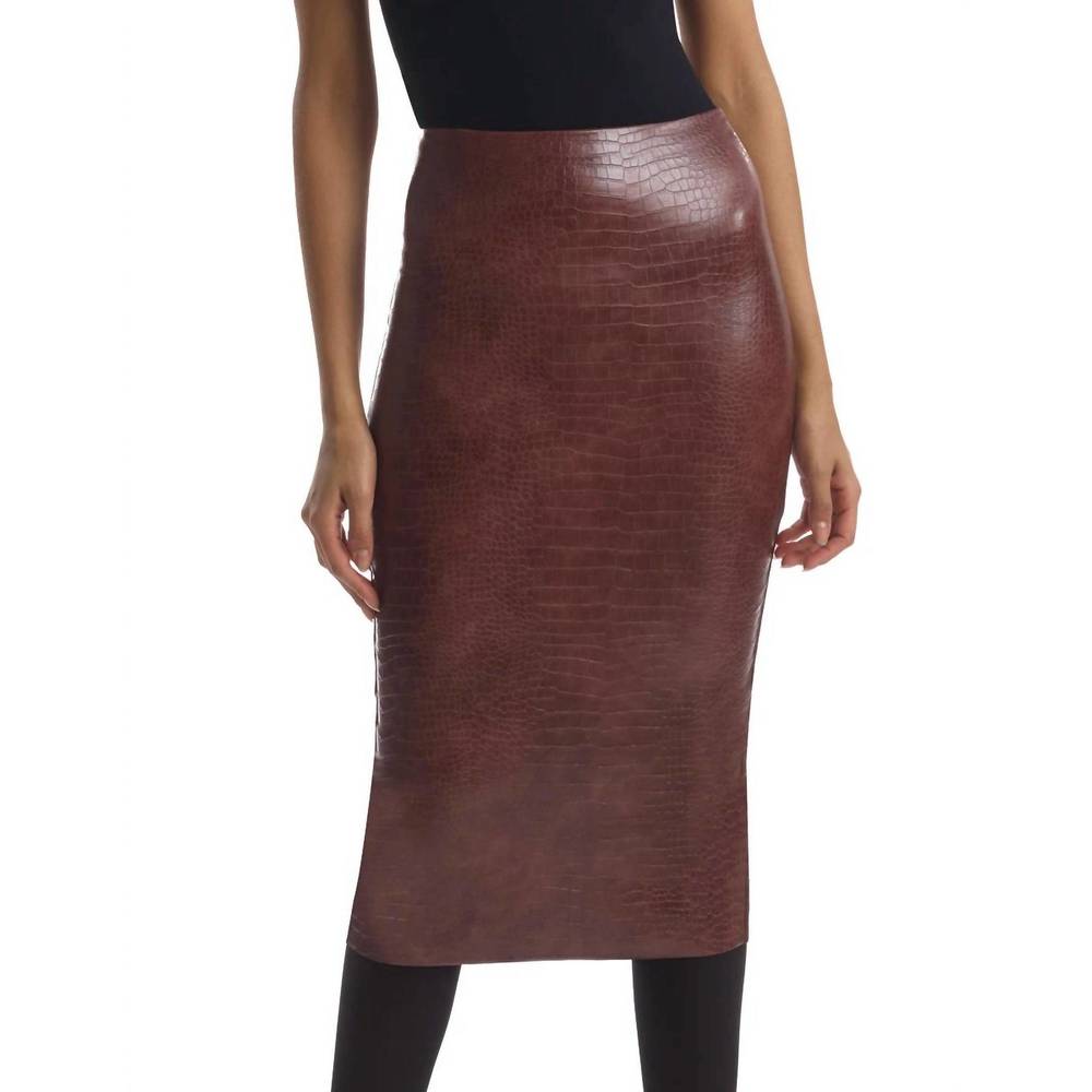 Commando faux leather animal midi skirt in brown croc